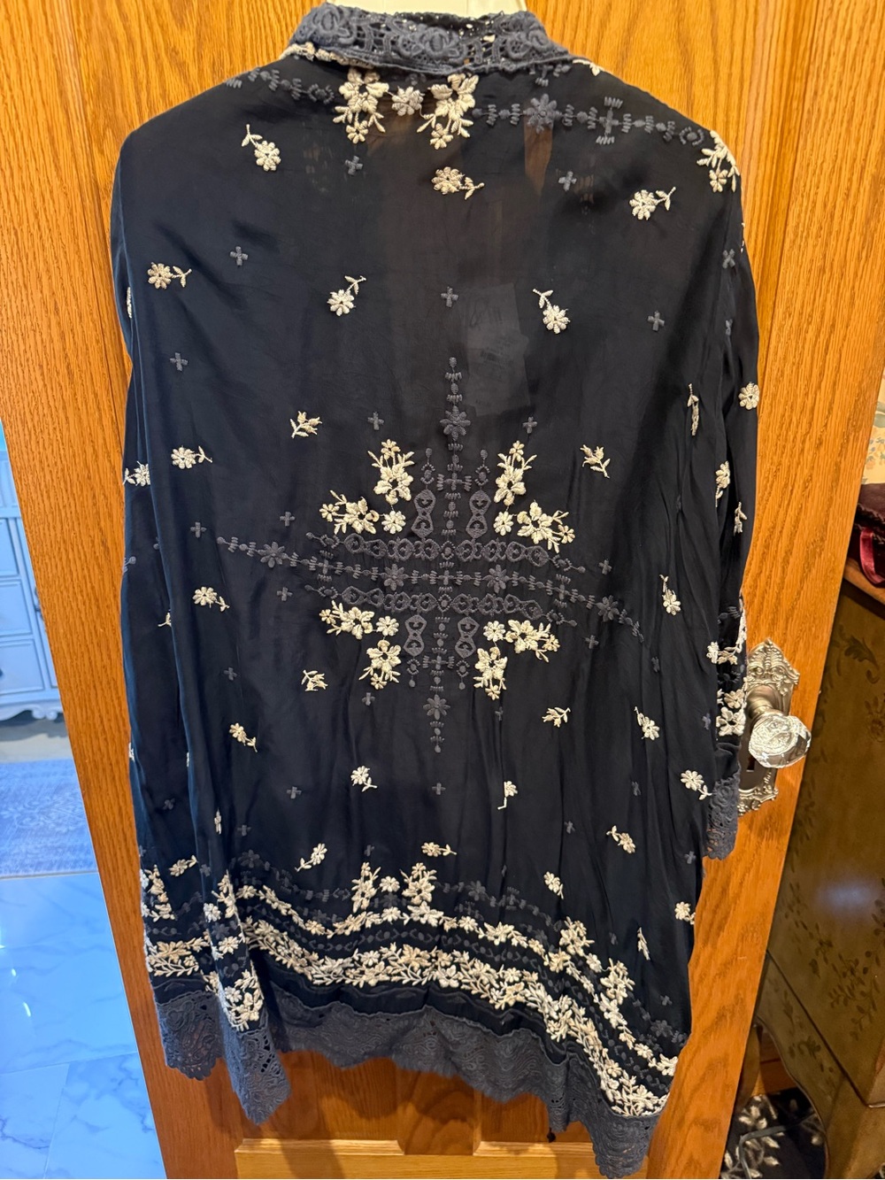 Johnny Was Black Cardigan with Cream Floral Embroidery - Picture 5 of 5